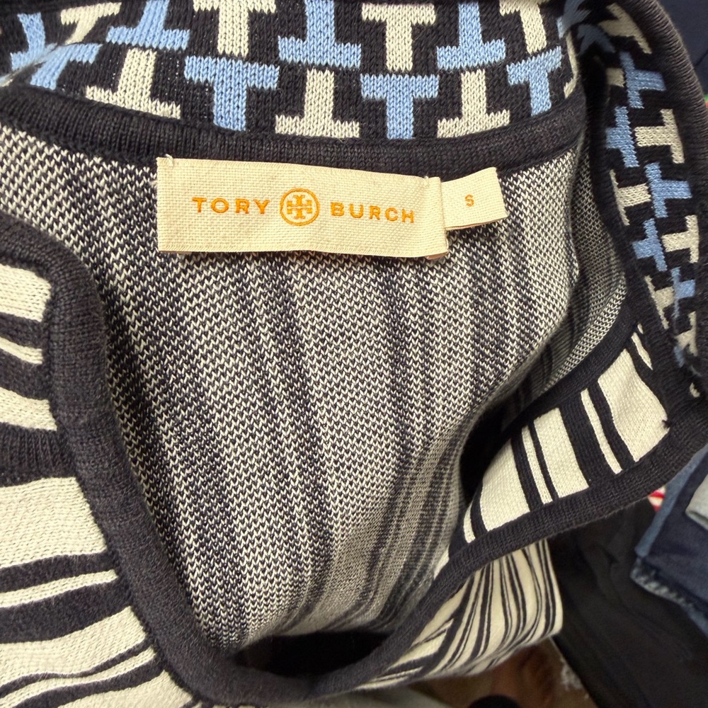 Tory Burch Black and Blue Patterned Blouse